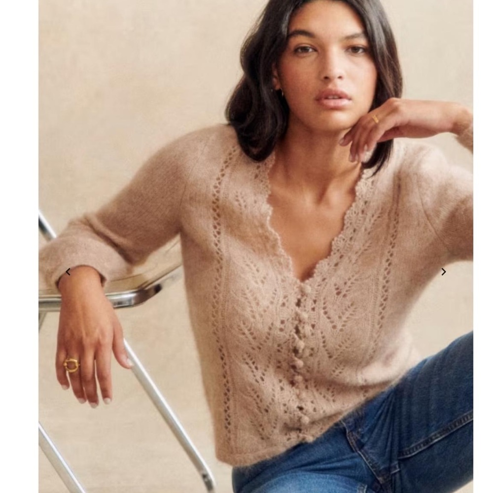 Sezane Angelo Beige Pink Knit Cardigan Sweater